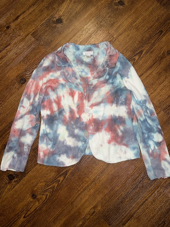 Christopher & Banks Jackets & Blazers - Christopher & Banks White Earthy Tie Dye Boho Hippie Button Up Jacket Size M